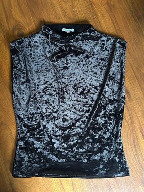 Crescent Black Crushed Velvet Mock Neck Tank
